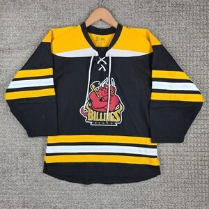 Billings Bulls Kobe Youth Hockey Jersey Black Yellow Lace Up V-Neck Size Medium